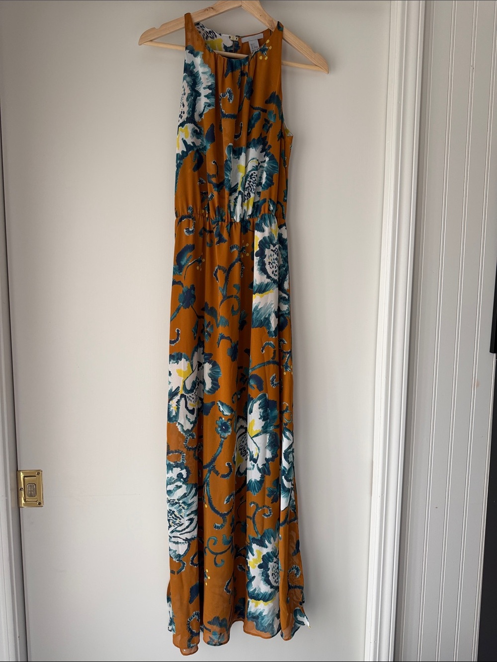 H&M Mustard Floral Halter Maxi Dress